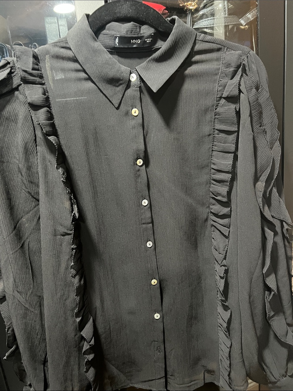 Mango Black Ruffle-Trim Button-Down Shirt - Picture 3 of 4